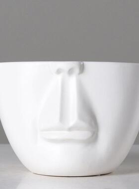 现代简约白色人脸头像陶瓷花盆花器家居样板房饰品摆件花瓶造型