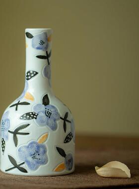 手绘陶瓷花瓶法式高级黑ins客厅插花摆件新房结婚装饰品礼物复古