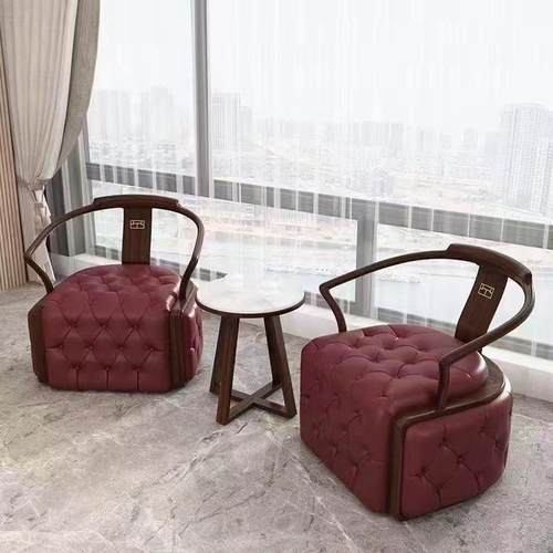 新中休闲椅件套客厅售楼式乌处实XMO木皮三艺轻奢金木单人沙发洽 - 图2