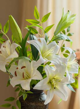 掬涵彷真百合花保湿手感假花花瓶插花轻奢高档家居装饰品客厅摆件