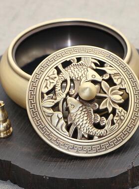 铜香炉纯铜熏香炉家用禅意宣德炉盘香檀香炉仿古莲花香薰炉