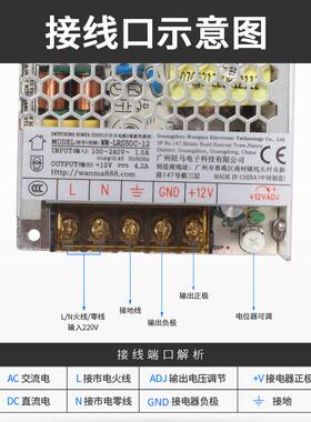单路输出50W开关电源12V监控安防电源室内可调电源AC转DC直流