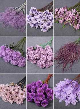 婚庆紫色彷真花假花插花绣球花婚礼花艺花材绢花玫瑰花装饰布置花