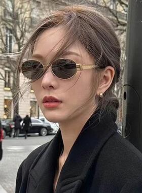 欧美复古金属椭圆形尼龙镜片太阳眼镜女网红板材插芯抗UV太阳眼镜