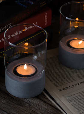 玻璃风灯创意ins欧式香薰小烛台复古蜡烛灯餐桌面摆件装饰品蜡烛