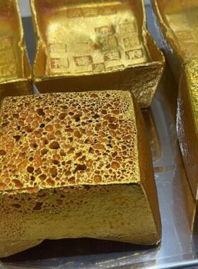 复古锌合金鎏金仿金伍拾两四方锭 金属工艺品 文创市集老物件摆件