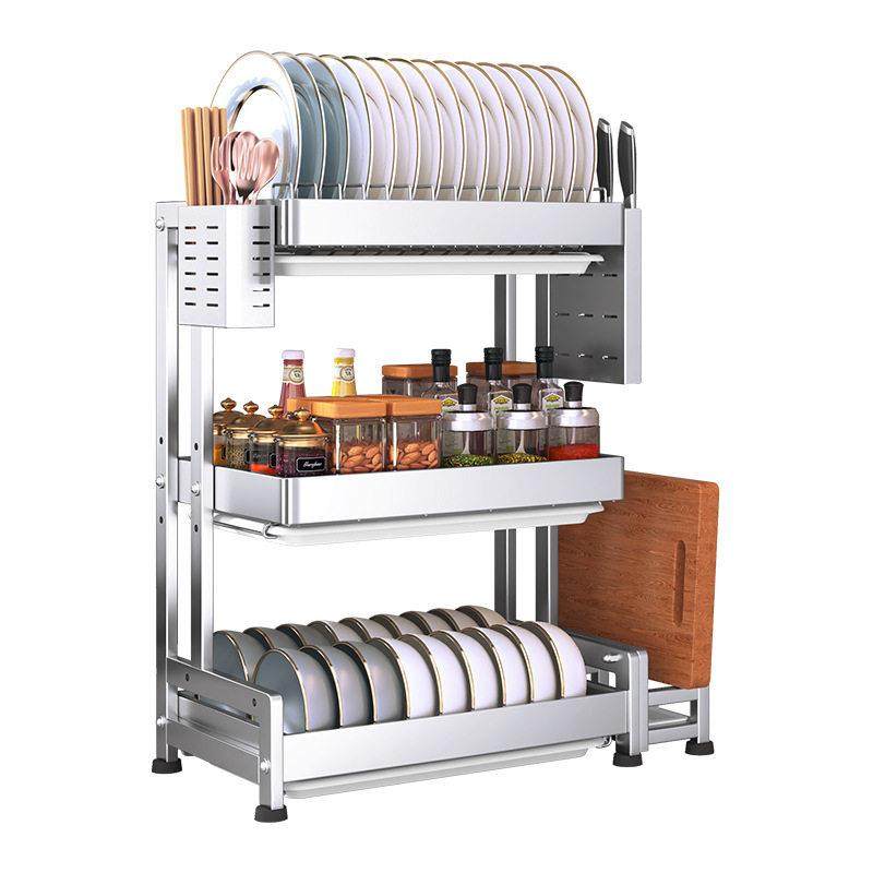 304不锈钢碗碟收纳架多功能厨房沥水碗架台面调料置物架3层窄架子,淘宝优惠券,粉丝福利购,淘宝优惠卷
