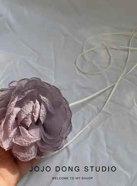 手工烧边大花朵项链女小众锁骨链气质绑带公主造型项圈腰带绳配饰