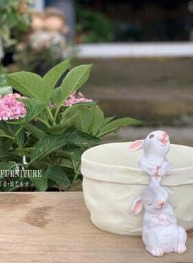 口袋小兔子收纳花器多肉花盆萌可爱花园装饰桌面摆件创意礼物品