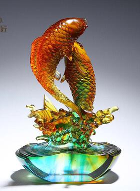 创意锦鲤鱼摆件高档琉璃工艺礼品摆饰客厅书房桌面装饰开 业乔迁