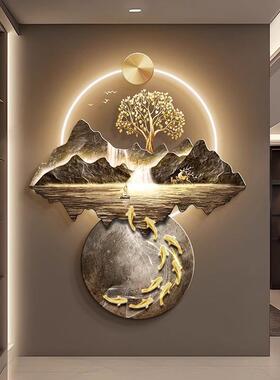流水财生玄新中式关WDU装饰画大气山水走廊过挂道画发财树入户墙