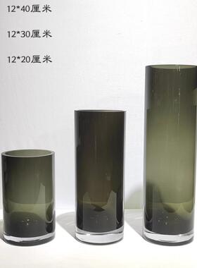 现代简约高档灰色玻璃花瓶桌面插花装饰家居台面样板间设计摆件