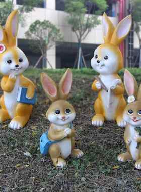 户外园林玻璃钢卡通兔子雕塑摆幼儿园庭院售楼处房产景区草坪摆件