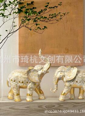 跨境热销雕花大象摆件高档轻奢装饰家居摆设动物雕像工艺品摆件