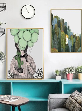 新款直销气球女孩北欧装饰画家居客厅挂画小清新植物墙画组合卧室