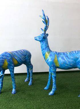 抽象梅花鹿摆件带发光户外玻璃钢动物雕塑创意园林景观装饰花园品