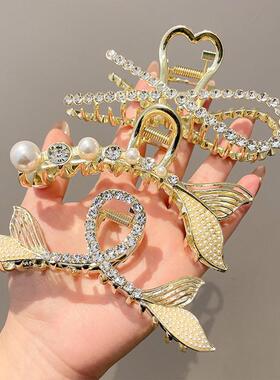 大号女生水钻合金发卡发夹女抓夹鲨鱼夹粘钻几何型头饰高级感饰品
