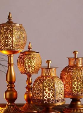 异丽东南亚覆古铁艺烛台摆件餐桌防风灯电子蜡烛台泰式spa装饰品