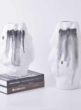 新中式陶瓷墨画简约水墨花民宿样板间家居软装玉器玄关客厅艺术