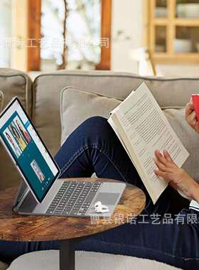 木质边桌小茶几C形木质沙发桌带金属框架乡村棕色客厅卧室小边几