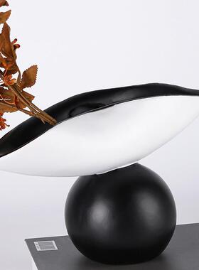 简约现代创意球形黑白拼色托盘客厅茶几摆设酒店艺术装饰几何摆件