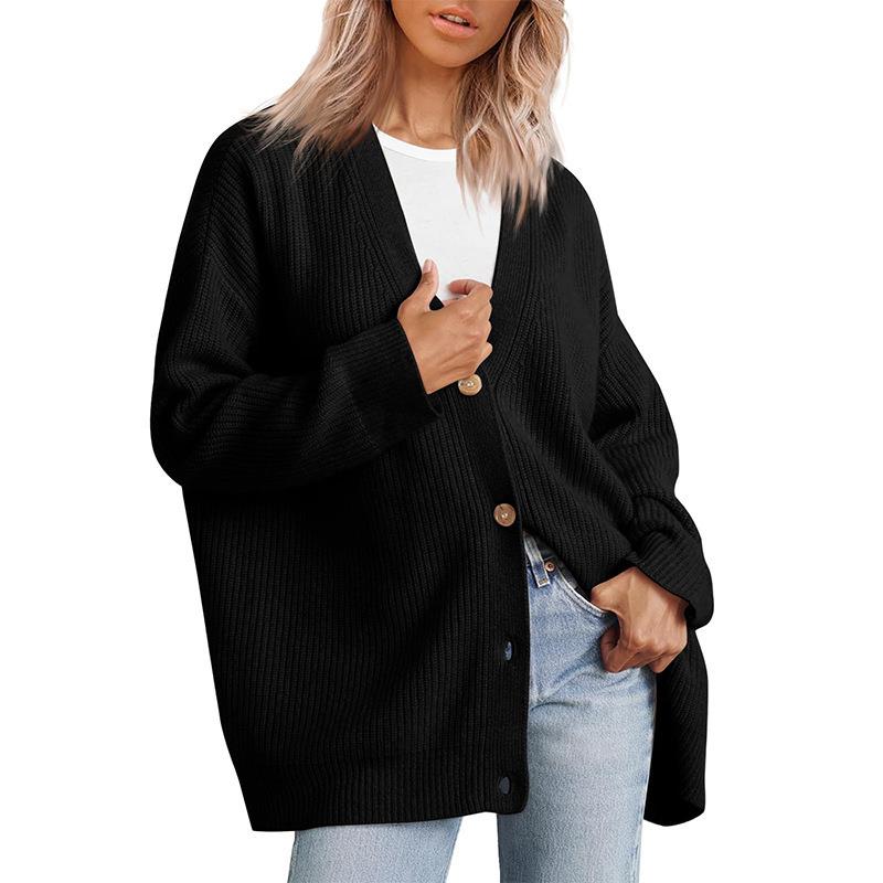 Simple and versatile knitted womens button V-neck solid - 图3