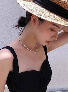 chomelkinsey碎银子双层珍珠项链女高级感精致吊坠独特设计颈链