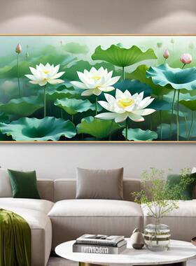 客厅装饰画绿色荷花沙发背景墙画2025新款好运莲莲卧室餐厅壁画