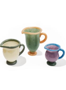 创意轻奢中古风单耳双色玻璃花瓶台面餐桌家居软装酒店陈列摆件品