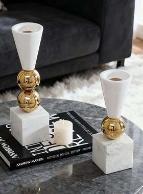 北样板房软装饰品摆件简大约现代ALM欧式家居餐桌不锈欧钢理蜡烛