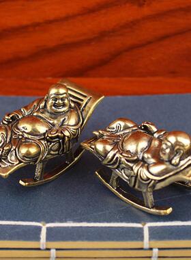 黄铜逍遥佛佛像办公室桌面摆件摆设逍遥佛手拿元宝佛像书房小摆件