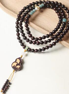 印度小叶紫檀三生有杏手串手链搭配银镶金珍珠男女款手串手链