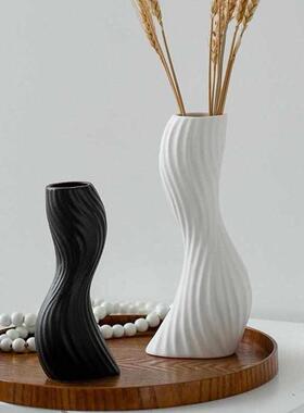 现代简约波浪花器艺术花瓶家居装饰品北欧创意干花客厅样陶瓷摆件