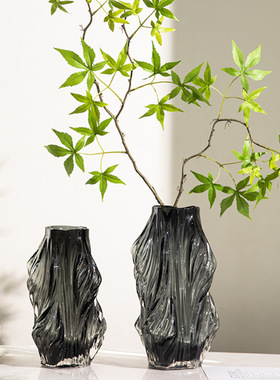 网红轻奢褶皱高级感花瓶玻璃水养插花样板间酒店装饰客厅餐桌摆件