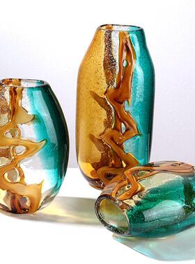 级感绿色橘水纹轻奢加厚插花器软装摆件花样板房现装饰品