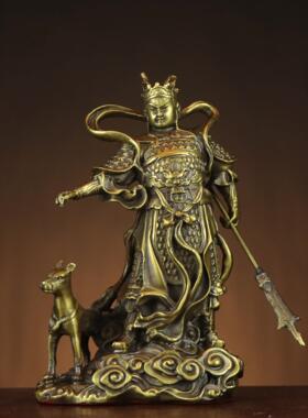 黄铜二郎神摆件黄铜杨戬哮天犬神像家具供奉摆件二郎神杨戬