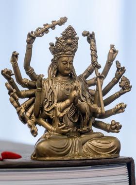 高档简修摆行复古提提菩萨像准佛母像件黄铜随身佛像精致禅意准装