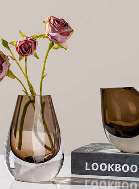 现代轻奢小花瓶ins花器插花高级感玻璃摆件客厅欧式高档仿真花