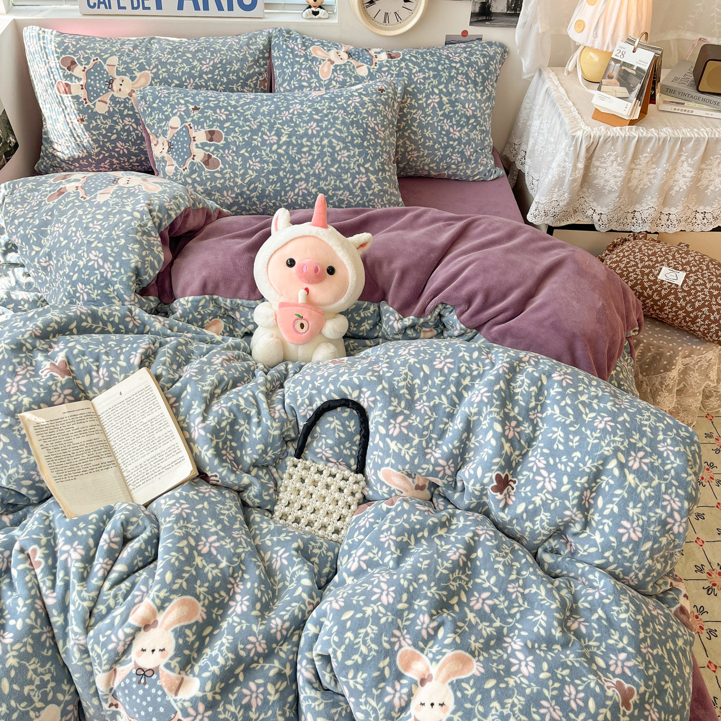 可爱少女卡通碎花加厚亲肤保暖可爱清新系列牛奶绒四件套单被套,淘宝优惠券,粉丝福利购,淘宝优惠卷