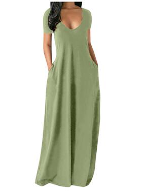2026 Women's Long Nightgown, Coffee , Casual Round Neck shor