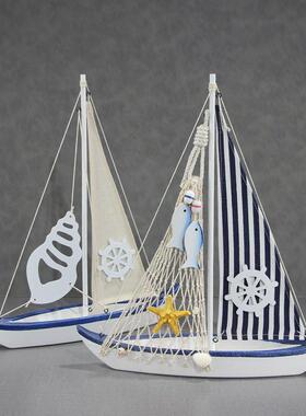 地中海风格帆船装饰品摆件海洋风木质轮船模型电视柜酒柜玄关摆设