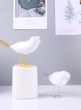 北欧金银小鸟工艺品礼品摆件 折纸鸟客厅办公室玄关家居树脂摆件
