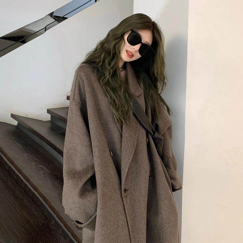 摩卡棕双面羊绒大衣女2025新款中长款韩系高级感宽松呢子羊毛外套,淘宝优惠券,粉丝福利购,淘宝优惠卷