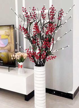 假花仿真花摆设客厅红浆果落地式插花干花花束欧式高装饰花艺摆件