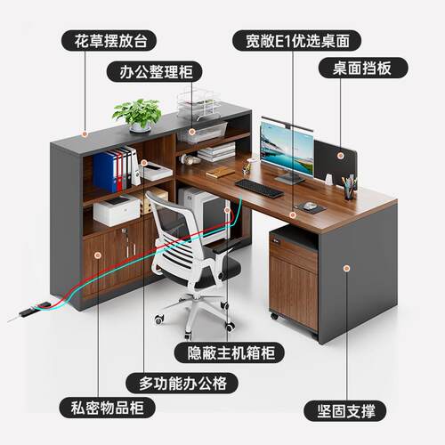 职员办公桌员工位简约现代L型台式电脑桌子双人屏风工位桌椅组合 - 图1