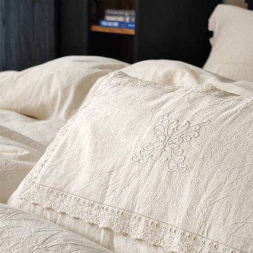 川优选丨奢法式复古A类亚轻麻全棉屿四件套民宿重工子和花边棉麻 - 图2