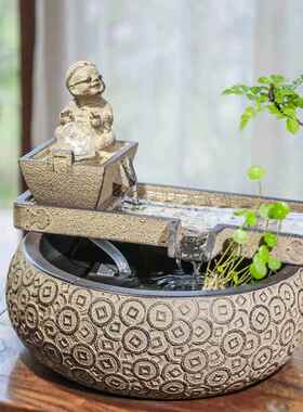 陋石坊日进斗金流水生财摆件创意办公室前台茶室桌面开业送礼物