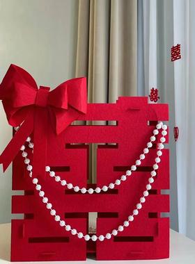 结婚立体喜字摆件客厅装饰品女方订婚桌面摆台新房布置套装送新人