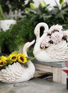 动物花盆摆件可爱天鹅户外庭院布置园艺阳台花园装饰别墅创意景观