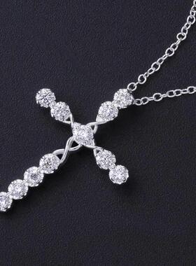 Fashion Crystal Cross Pendant Necklace Exquisite Zircon Silv